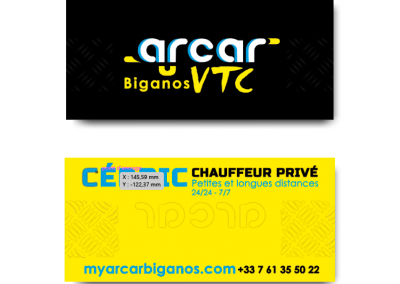Arcar VTC Biganos | Carte pro. Recto&Verso avec gaufrage (traces de pneux)